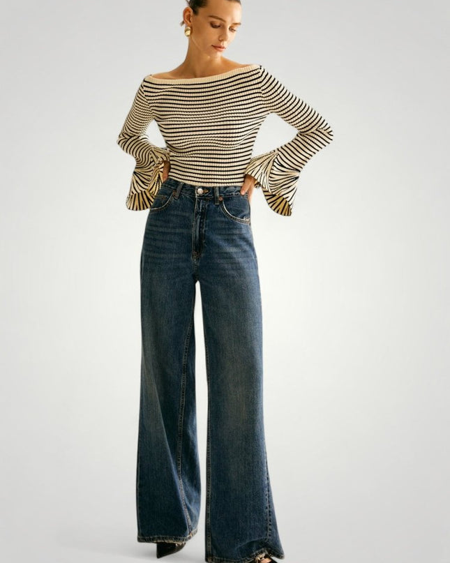 Wiebke | Eleganter Schulterpullover mit Streifen und Komfort