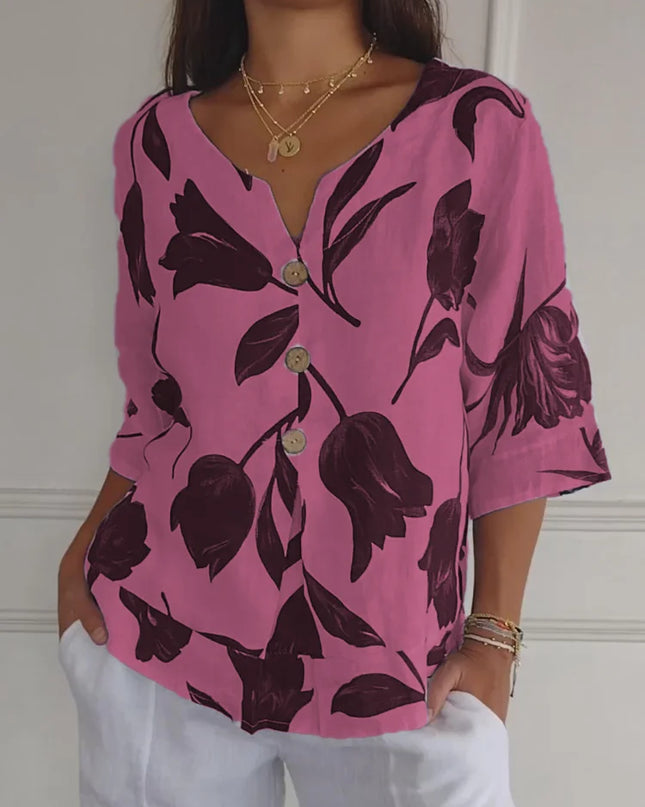 Lara | Blumen V-Ausschnitt Bluse