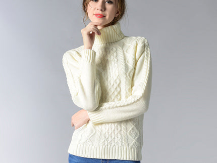 Damen Rollkragenpullover mit langen Ärmeln und Kabelstrick