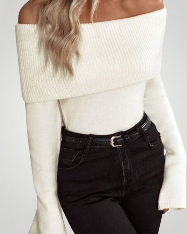 Rosina | Gestrickter Pullover mit Nacktem Schulterausschnitt