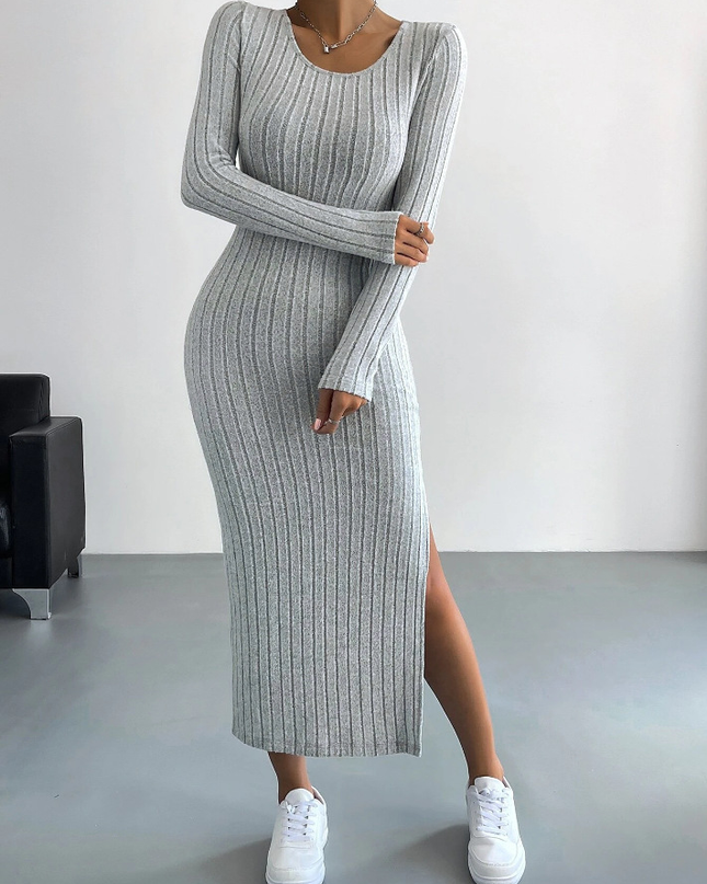 Luxe™ - Geripptes Langärmeliges Bodycon-Kleid aus Strick