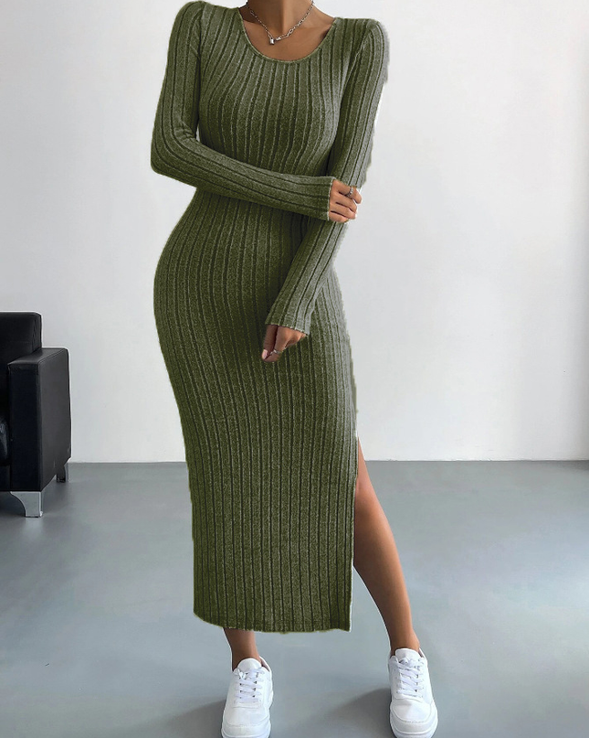 Luxe™ - Geripptes Langärmeliges Bodycon-Kleid aus Strick
