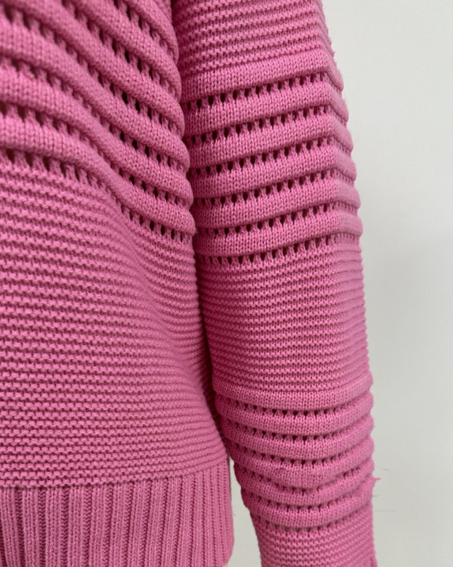 Damen Strickpullover – Leichter Pullover mit Lochmuster und Rundhalsausschnitt