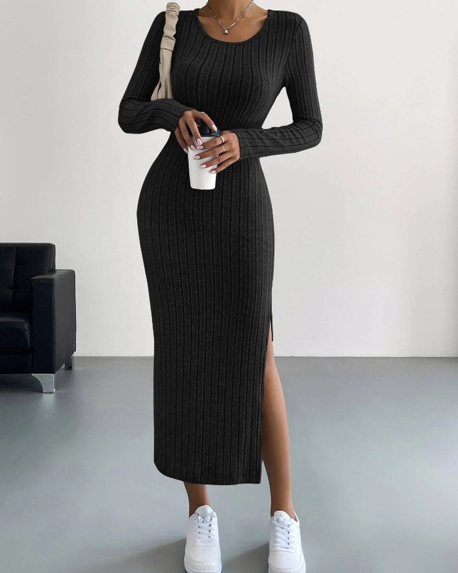 Luxe™ - Geripptes Langärmeliges Bodycon-Kleid aus Strick