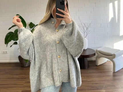 Bella | Übergroße Strick-Cardigan mit Goldknöpfen