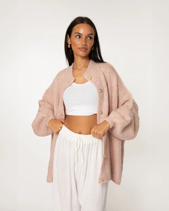 Bella | Übergroße Strick-Cardigan mit Goldknöpfen