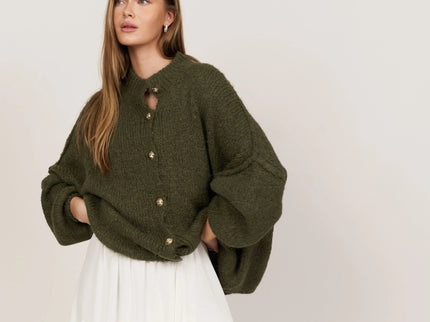 Bella | Übergroße Strick-Cardigan mit Goldknöpfen