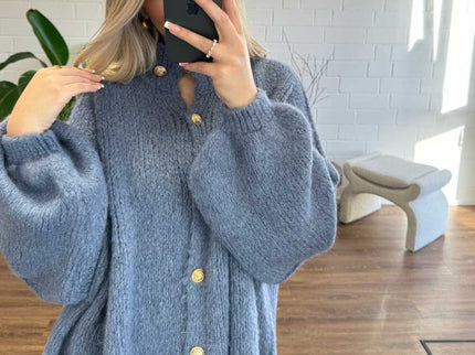 Bella | Übergroße Strick-Cardigan mit Goldknöpfen
