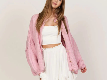 Bella | Übergroße Strick-Cardigan mit Goldknöpfen