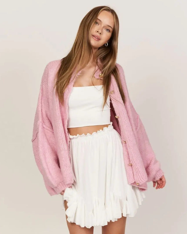 Bella | Übergroße Strick-Cardigan mit Goldknöpfen