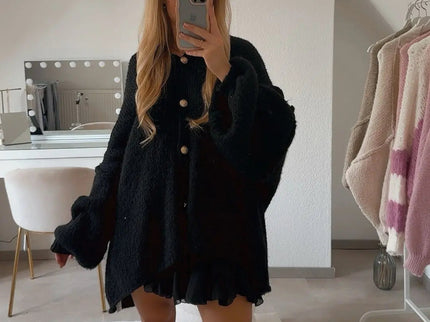 Bella | Übergroße Strick-Cardigan mit Goldknöpfen