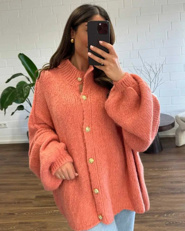 Bella | Übergroße Strick-Cardigan mit Goldknöpfen