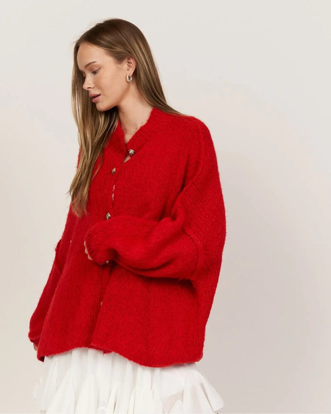 Bella | Übergroße Strick-Cardigan mit Goldknöpfen