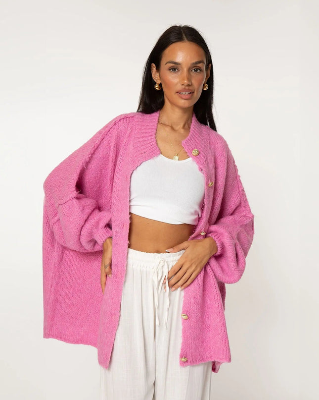 Bella | Übergroße Strick-Cardigan mit Goldknöpfen