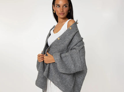 Bella | Übergroße Strick-Cardigan mit Goldknöpfen