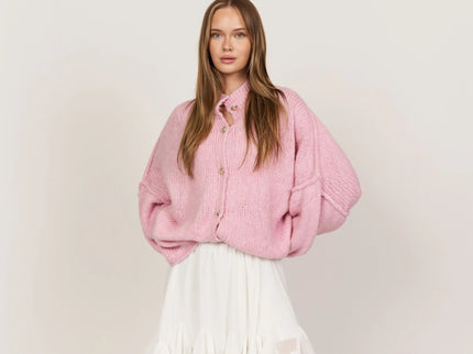 Bella | Übergroße Strick-Cardigan mit Goldknöpfen