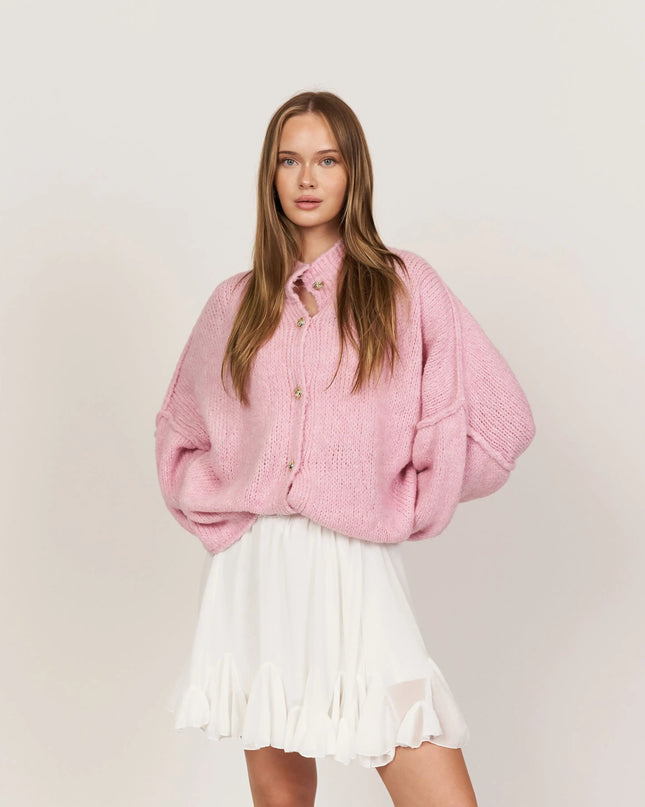 Bella | Übergroße Strick-Cardigan mit Goldknöpfen