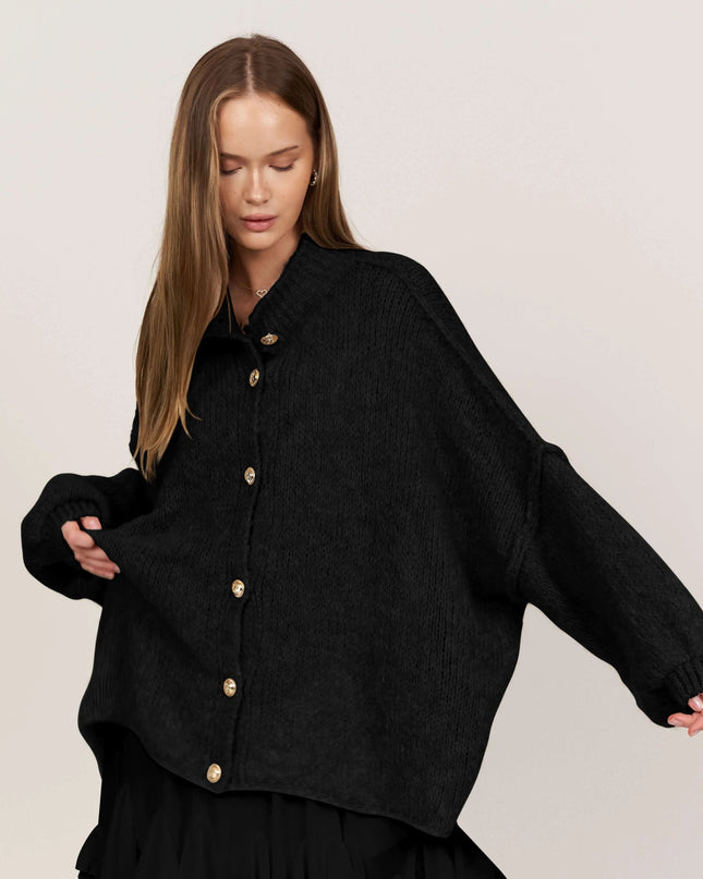Bella | Übergroße Strick-Cardigan mit Goldknöpfen