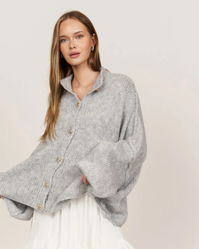 Bella | Übergroße Strick-Cardigan mit Goldknöpfen
