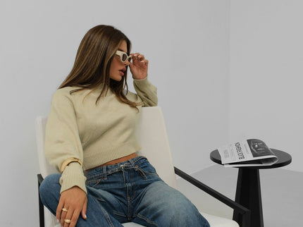 Johanna | Beiger Damen-Crop-Pullover mit Raglanärmeln