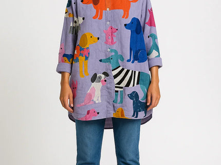 Sommerfeld | Lange Damenbluse mit verspieltem Hundeprint